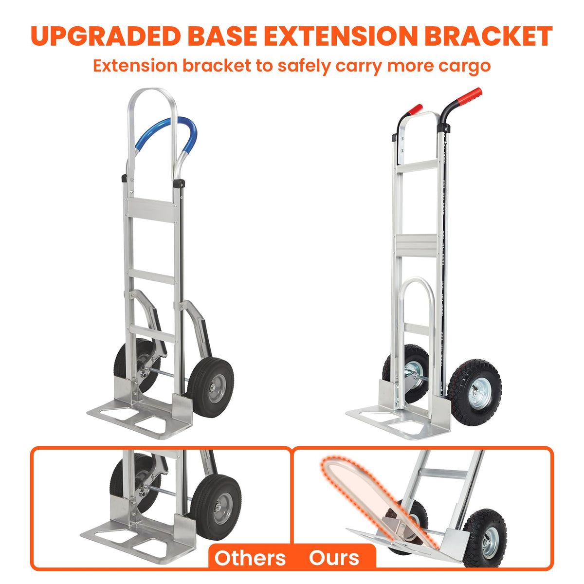 Aluminum Hand Truck Dolly Cart with 10" Pneumatic Tire, 600 LBS Capacity B9384