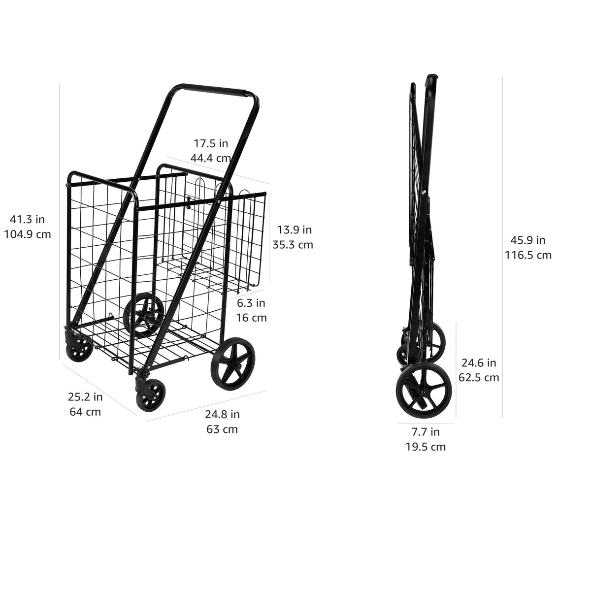 Foldable Utility Cart with 360-Degree Wheels, X-Large, Black Q26046