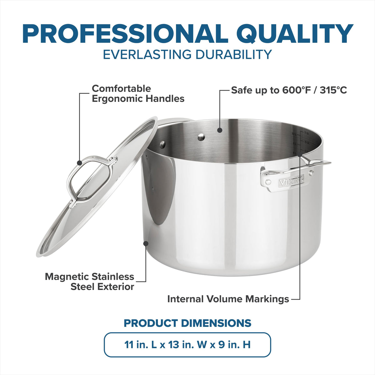 3-Ply Stainless Steel 12 Quart Stock Pot with Lid W52874