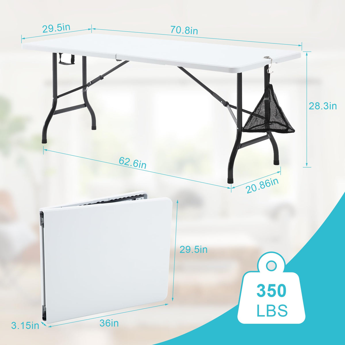 6Ft White Folding Picnic Table N118963