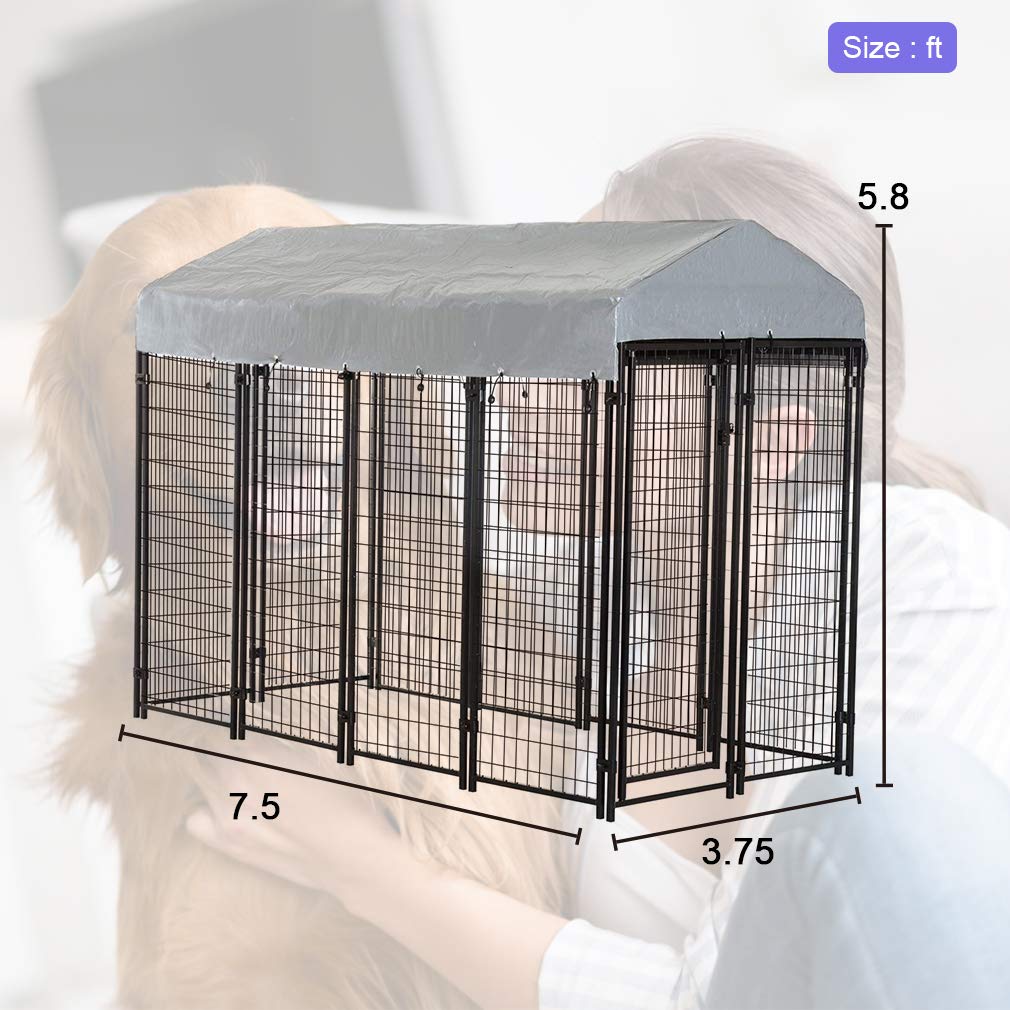 8'x4'x6' Heavy Duty Galvanized Metal Dog Kennel W2921