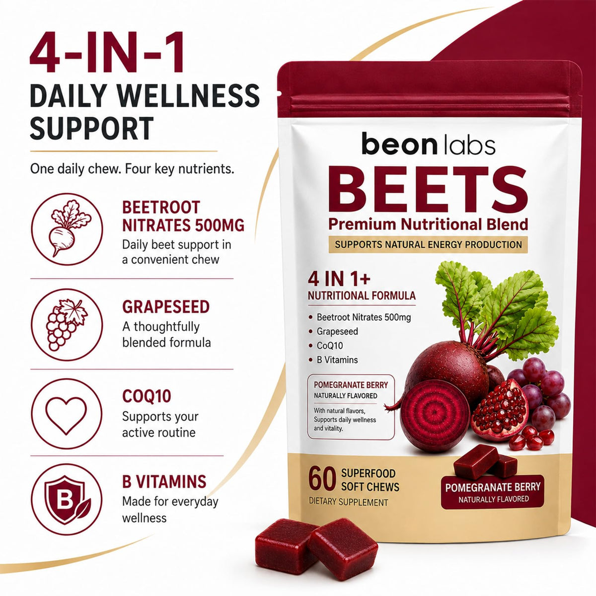 Beet Chews with L-CoQ10 & Grape Seed 60 Chew T8379