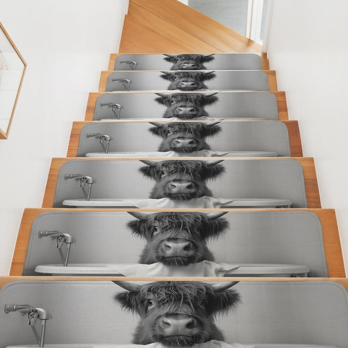 Highland Cow Non Slip Carpet Stair Treads Set of 4 Grey 30"x8" D956
