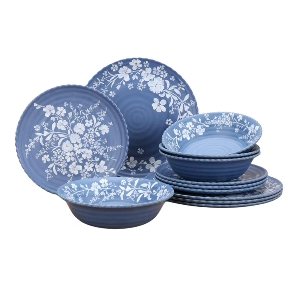 12-Piece Bamboo Melamine Dinnerware Set, Service for 4, Blue W6042