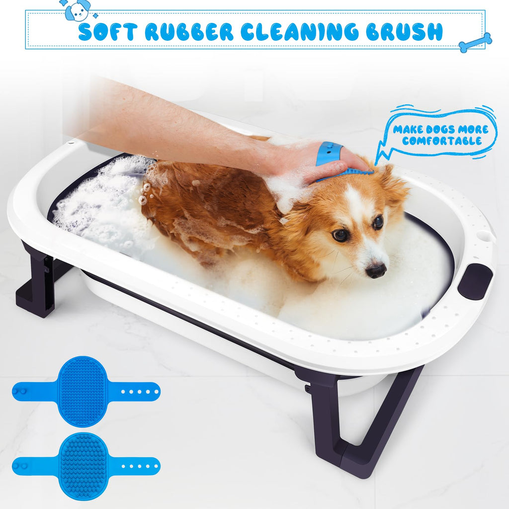 Collapsible Pet Bathtub with Water Drain Plug and Grooming Brush V573