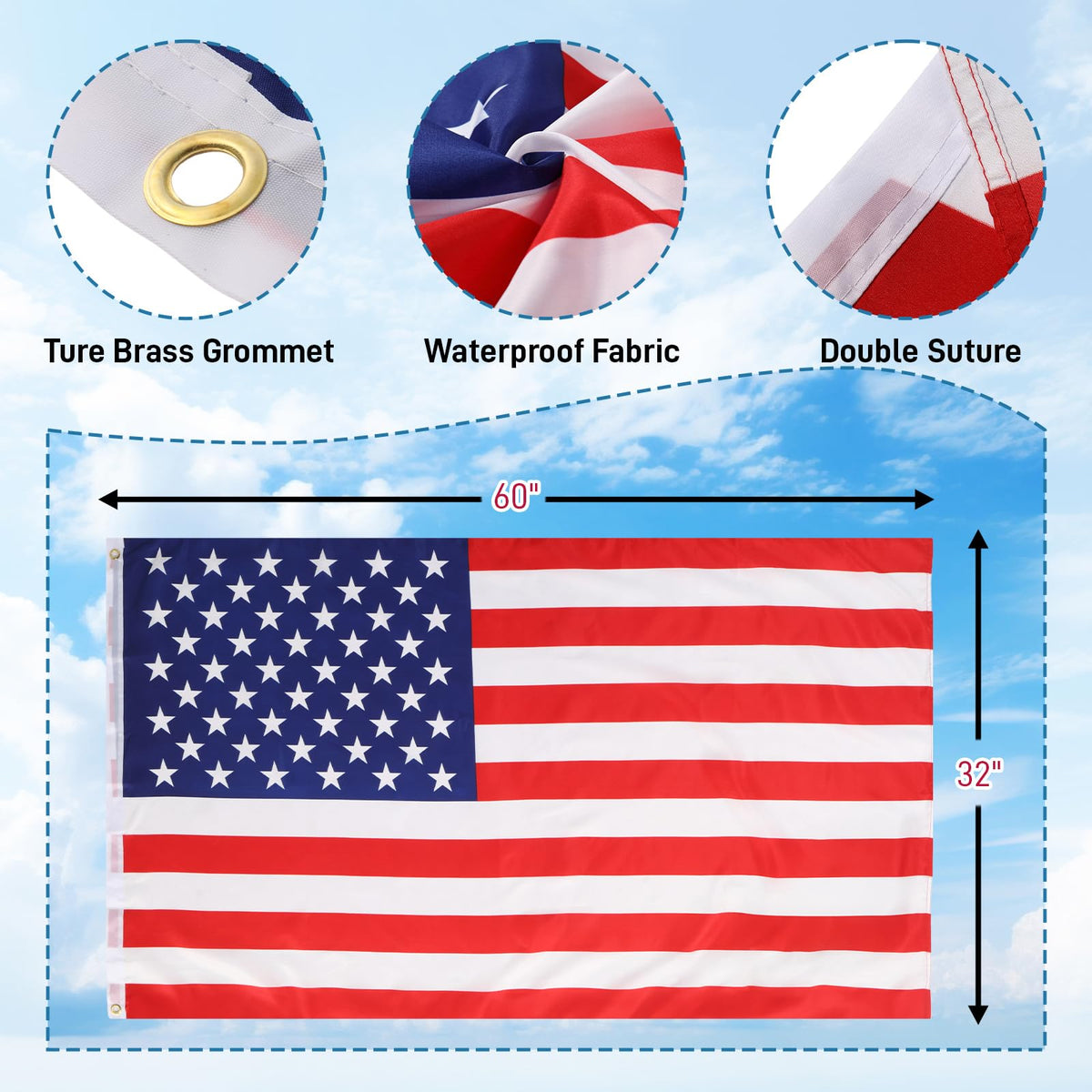 20FT Sectional Heavy Duty Aluminum Flag Pole Kit with 3x5 ft American Flag R748836