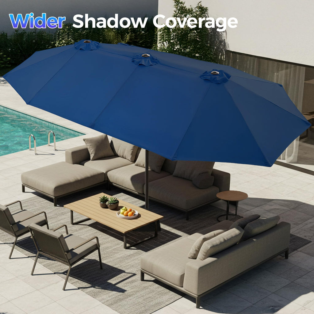 13FT Double Sided Navy Blue Patio Umbrella with Base L12787