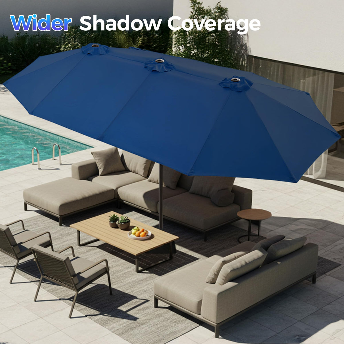13FT Double Sided Navy Blue Patio Umbrella with Base L12787
