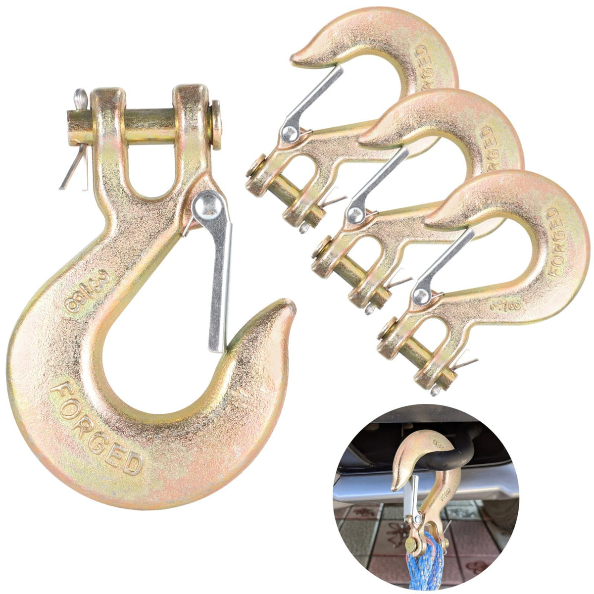 4-Pack 3/8-Inch Clevis Slip Hooks with Safety Latch Y5931
