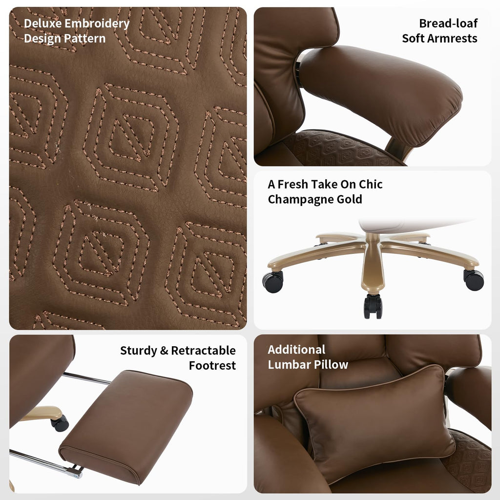 Big and Tall Ergonomic Office Chair with Footrest, 400LBS Capacity Brown PU Leather Z661