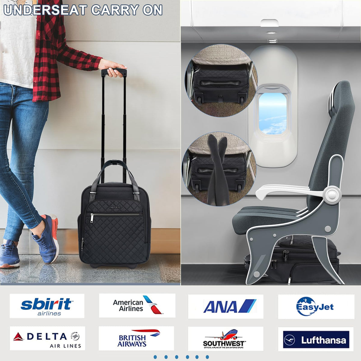 Black 16" Underseat Wheeled Bag D995