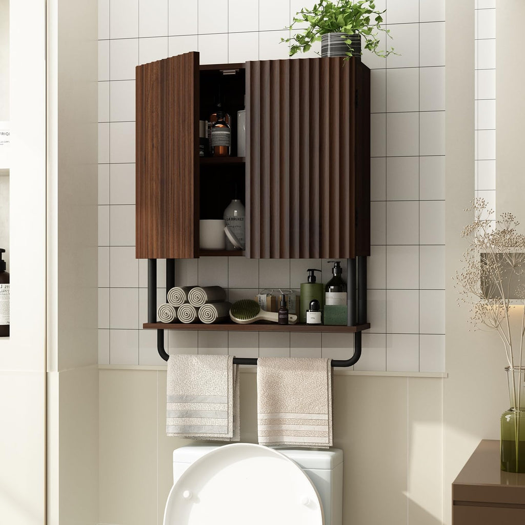 Fluted 2 Doors 3-Tier Bathroom Wall Cabinet I9072