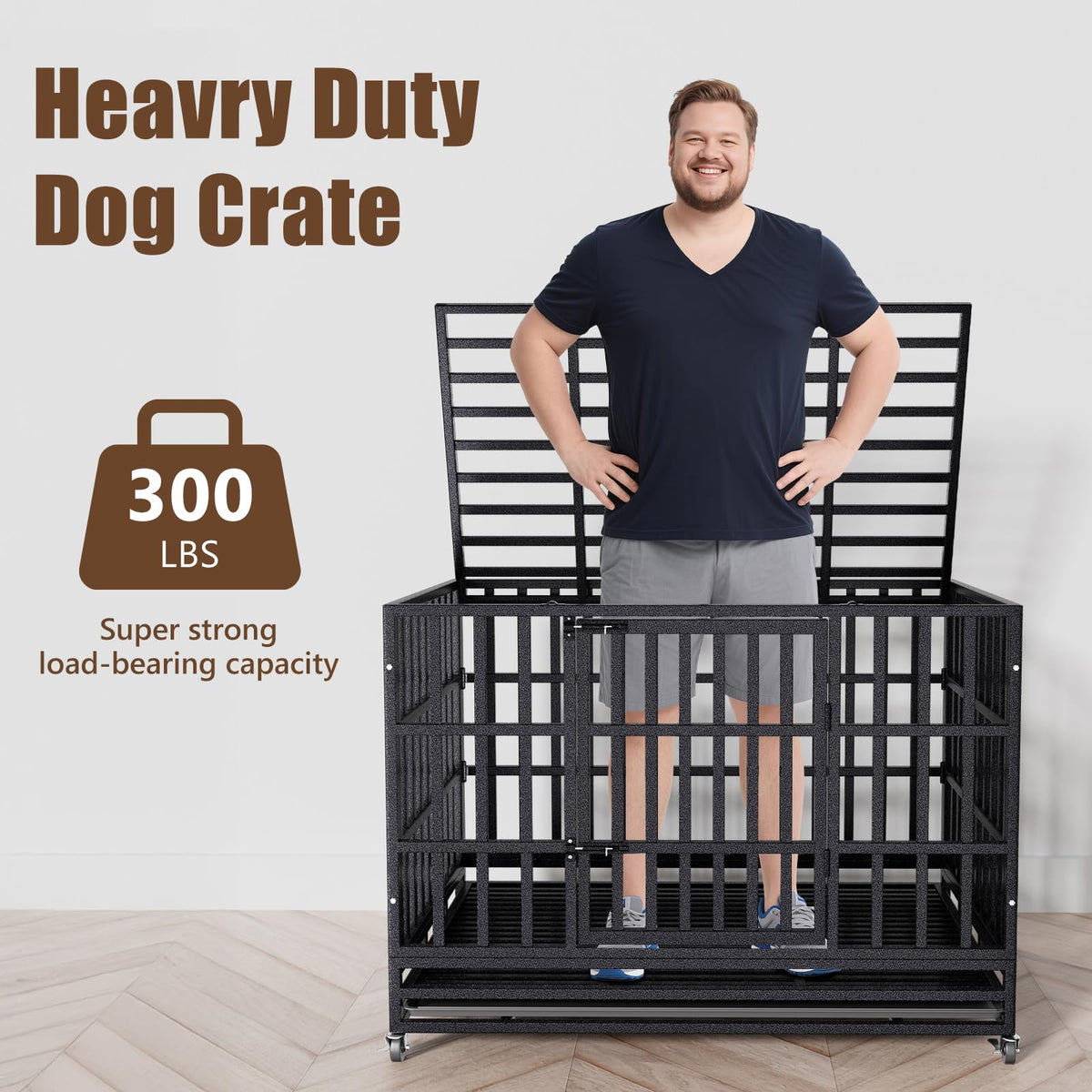 48 Inch Heavy Duty Dog Crate Kennel with Wheels N654492