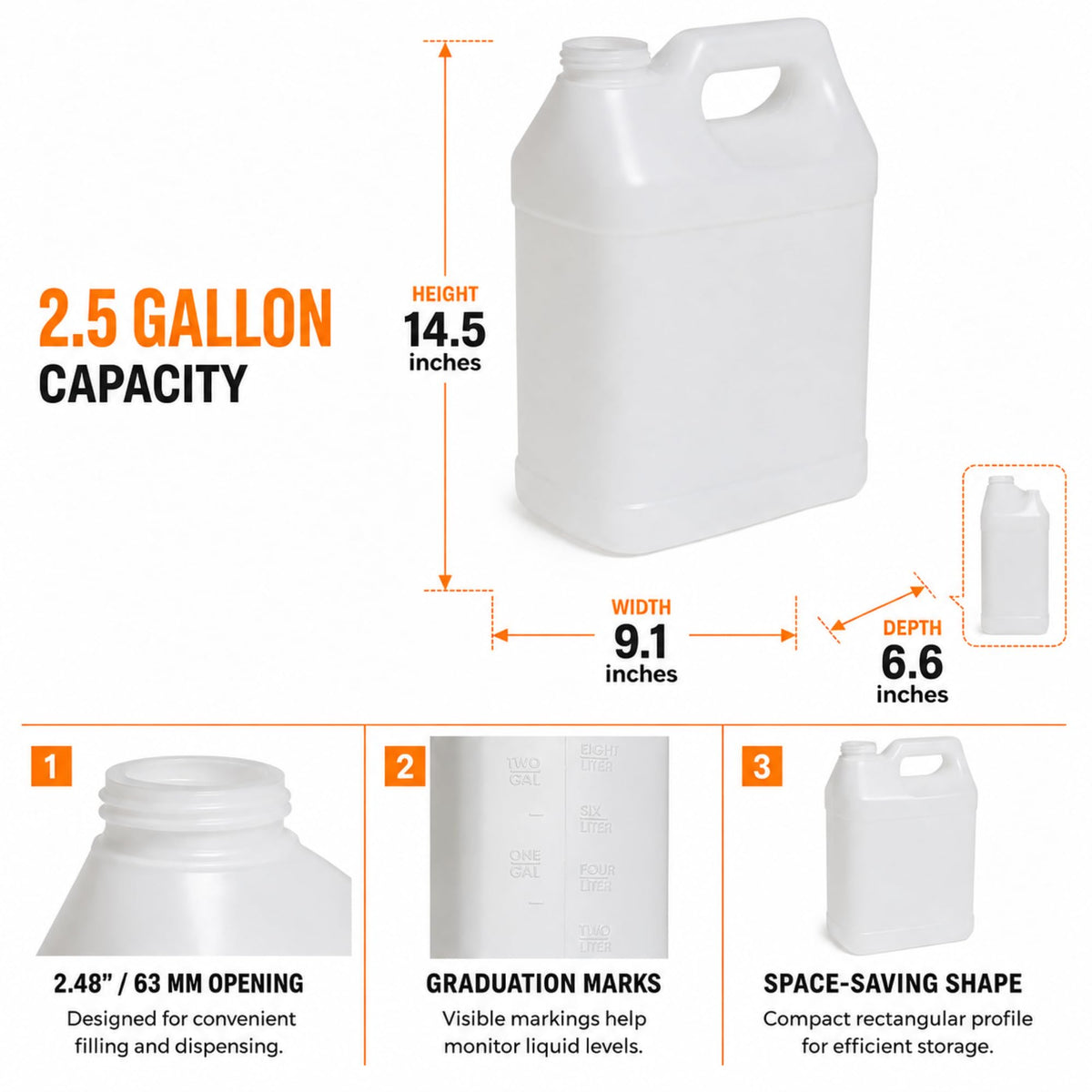 2.5 Gallon Reusable Plastic Water Jug with Lid C3114