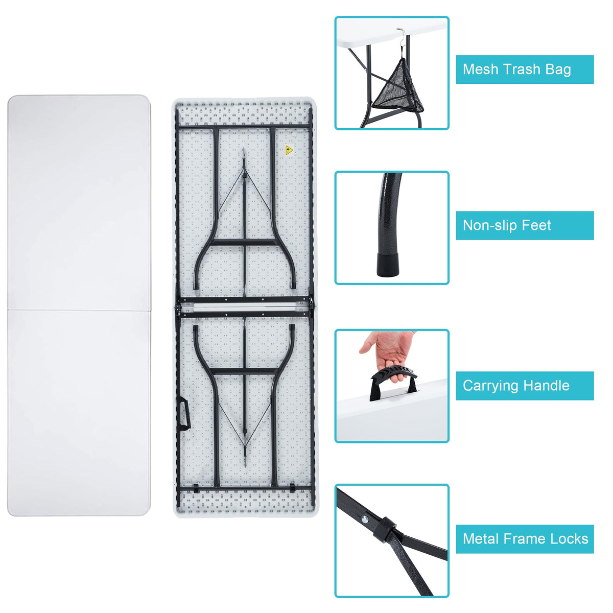 6Ft White Folding Picnic Table N118963