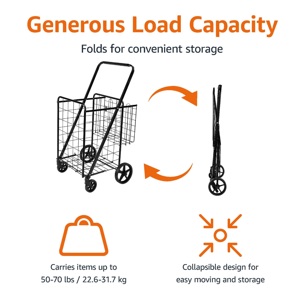 Foldable Utility Cart with 360-Degree Wheels, X-Large, Black Q26046