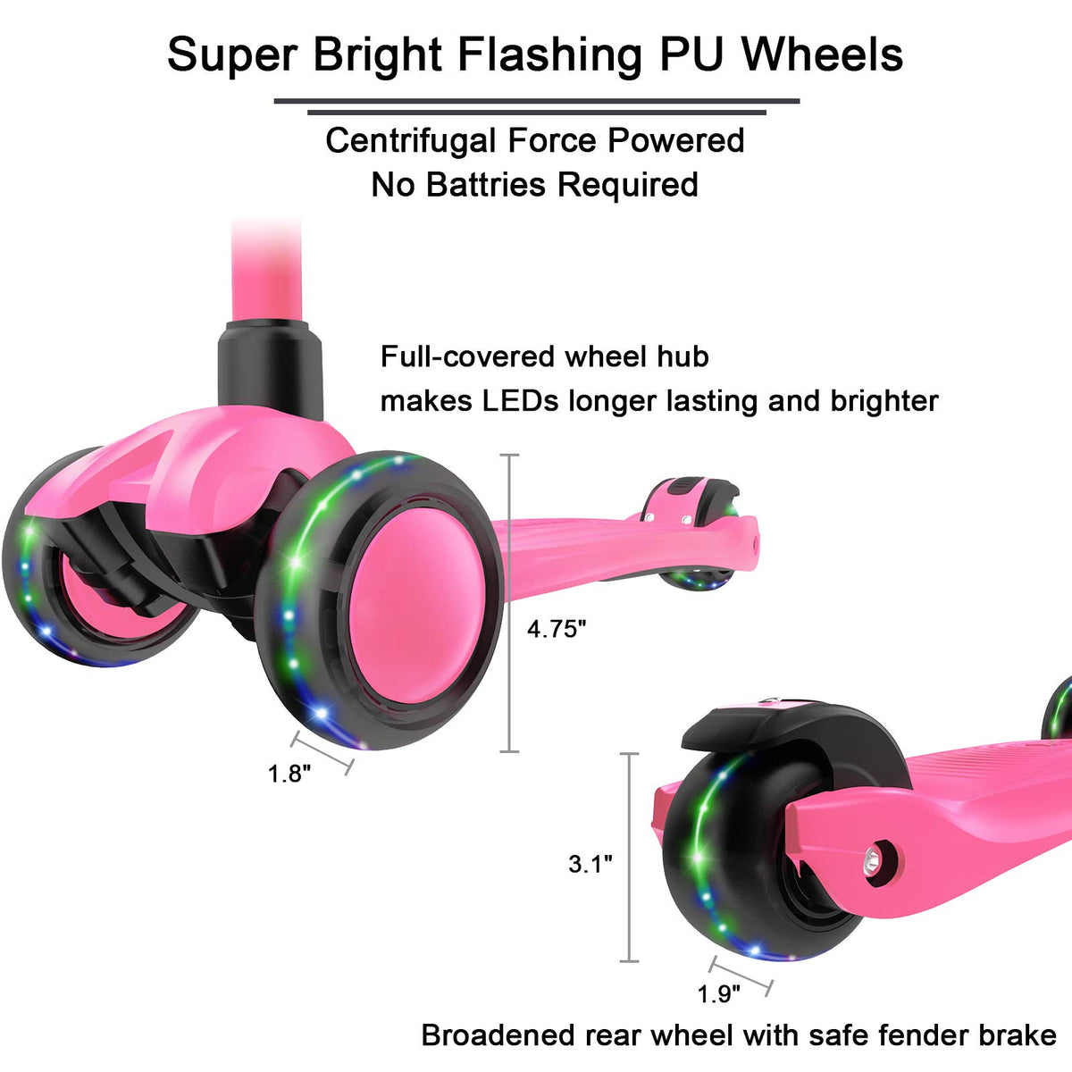 Kick Scooter 3-Wheeled Push Scooter with Light-Up Wheels T30988