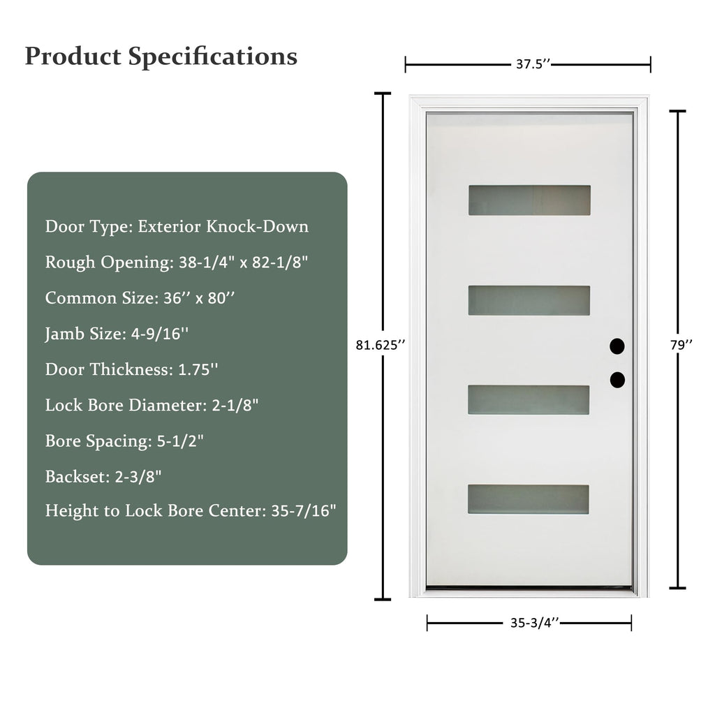 Fiberglass Exterior Front Door 36x80in Left-Hand Inswing Frosted Glass White Primed Q14969