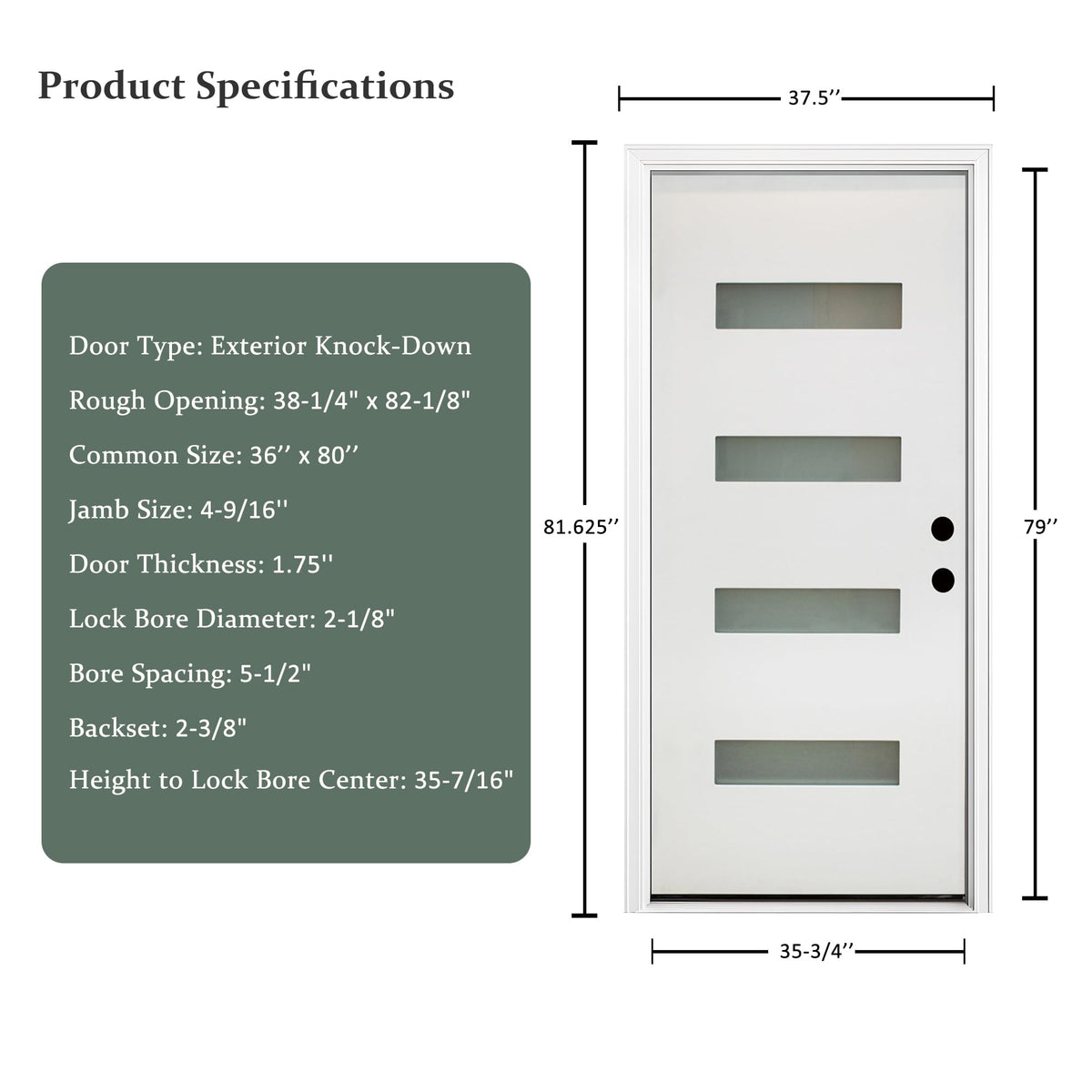 Fiberglass Exterior Front Door 36x80in Left-Hand Inswing Frosted Glass White Primed Q14969