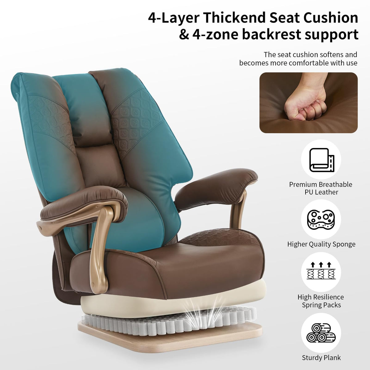 Big and Tall Ergonomic Office Chair with Footrest, 400LBS Capacity Brown PU Leather Z661