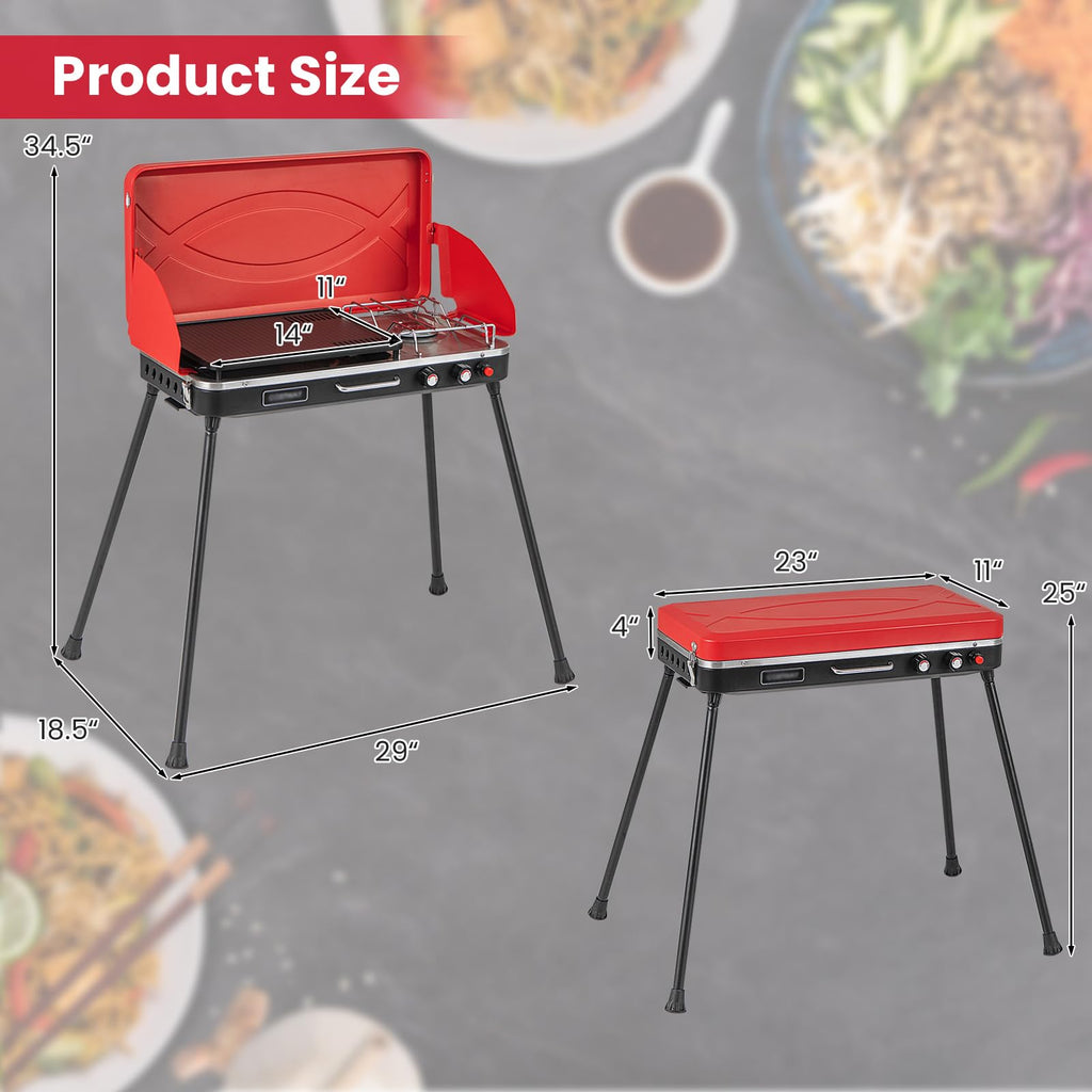 2-Burner Camping Stove with Removable Leg Stand F761366