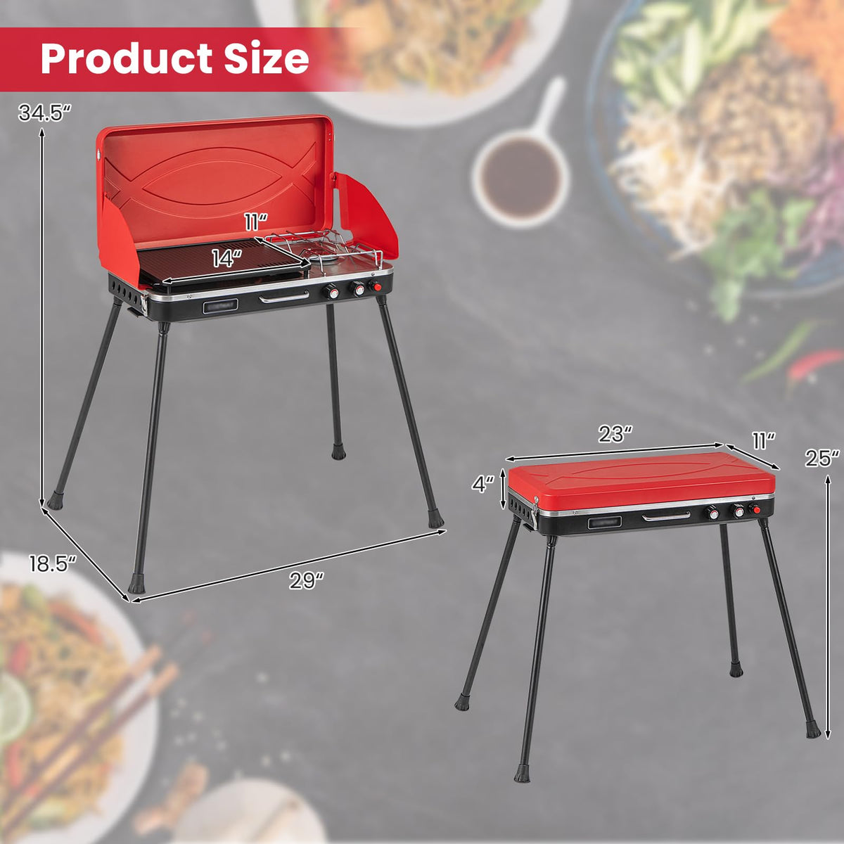 2-Burner Camping Stove with Removable Leg Stand F761366