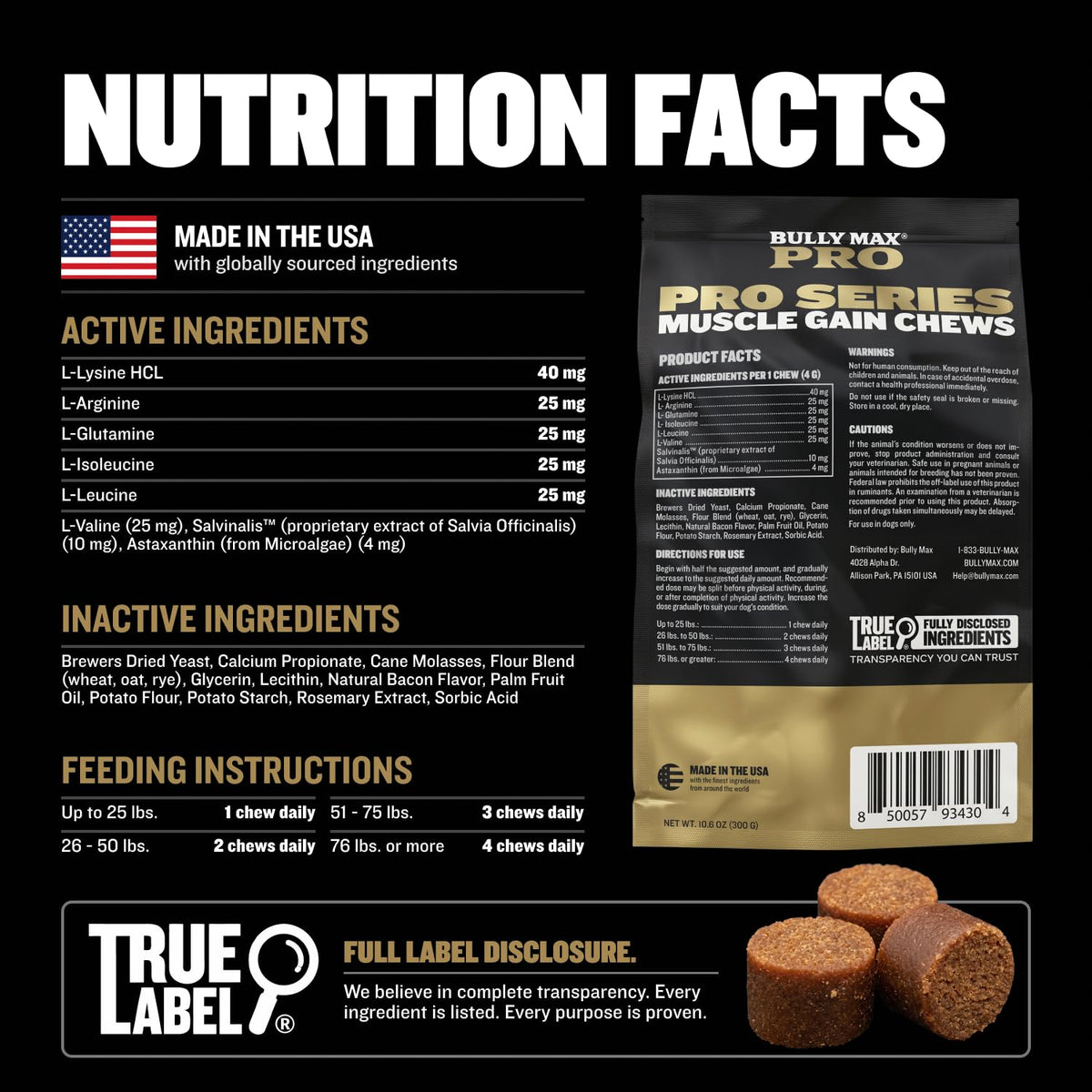 11-in-1 Dog Muscle Builder Power Chews - High Protein Supplement with Amino Acids - 75 Soft Chews O694957