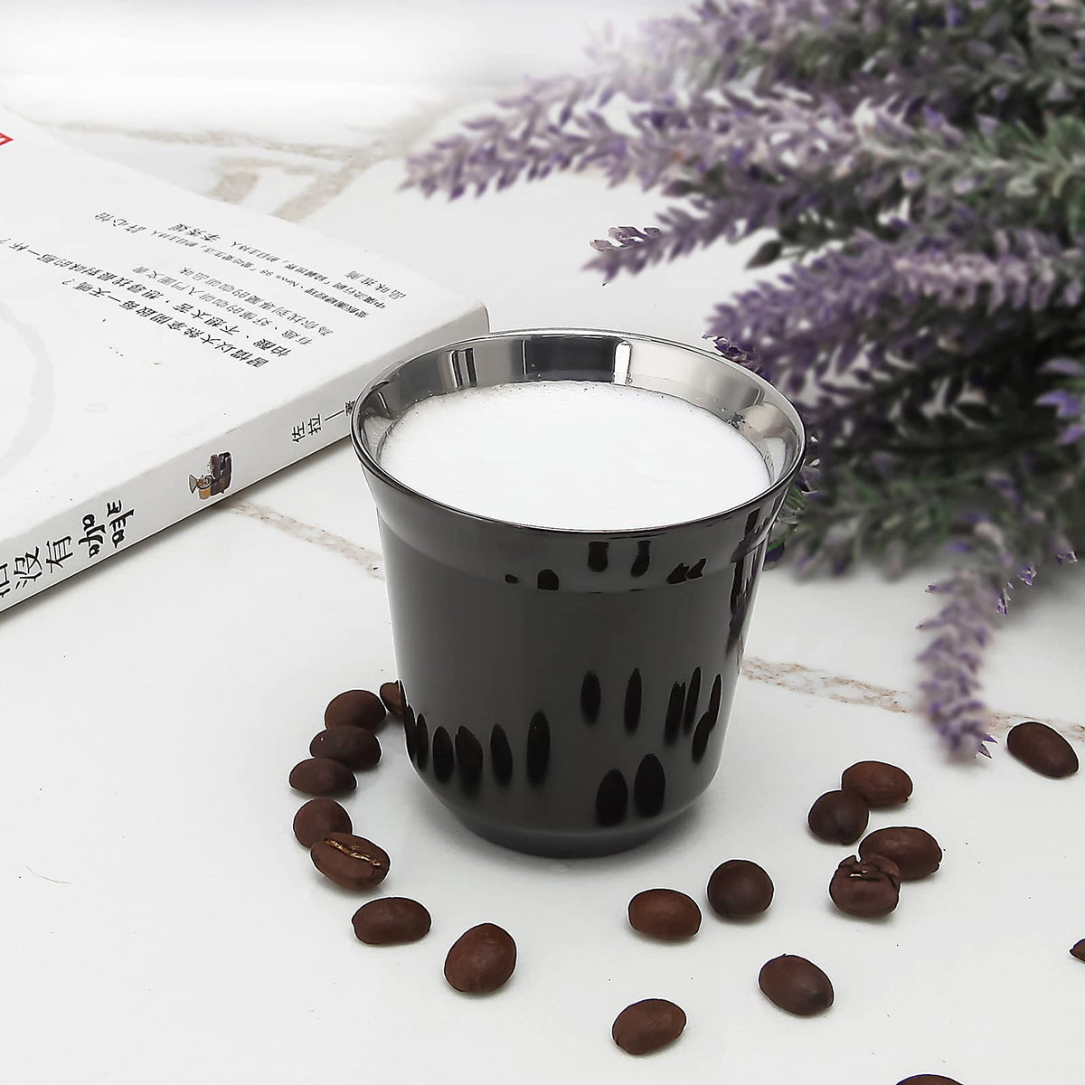 French Press 12 oz, Stainless Steel Espresso Cup 2pcs Set Double Wall Insulated 5 oz D220454