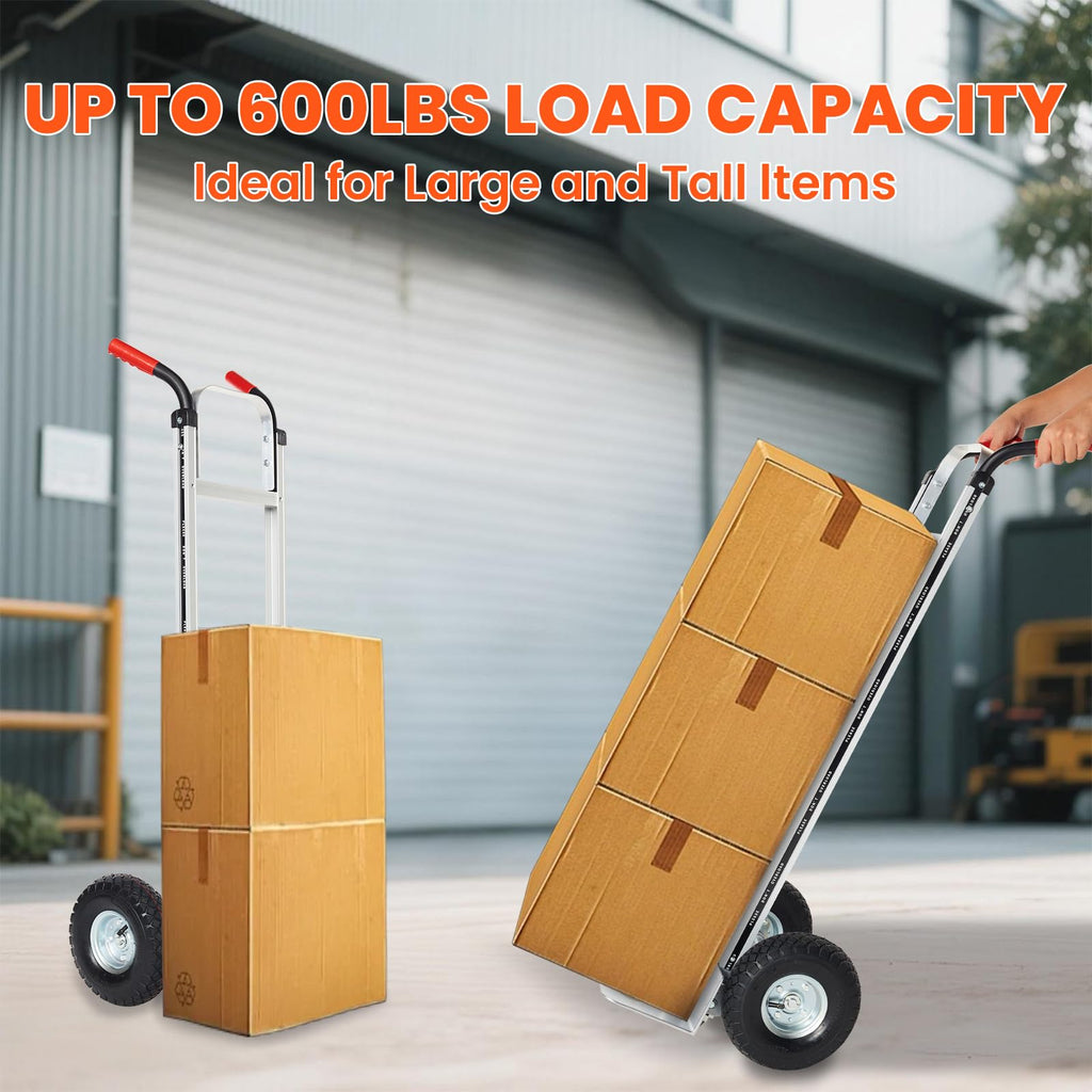 Aluminum Hand Truck Dolly Cart with 10" Pneumatic Tire, 600 LBS Capacity B9384