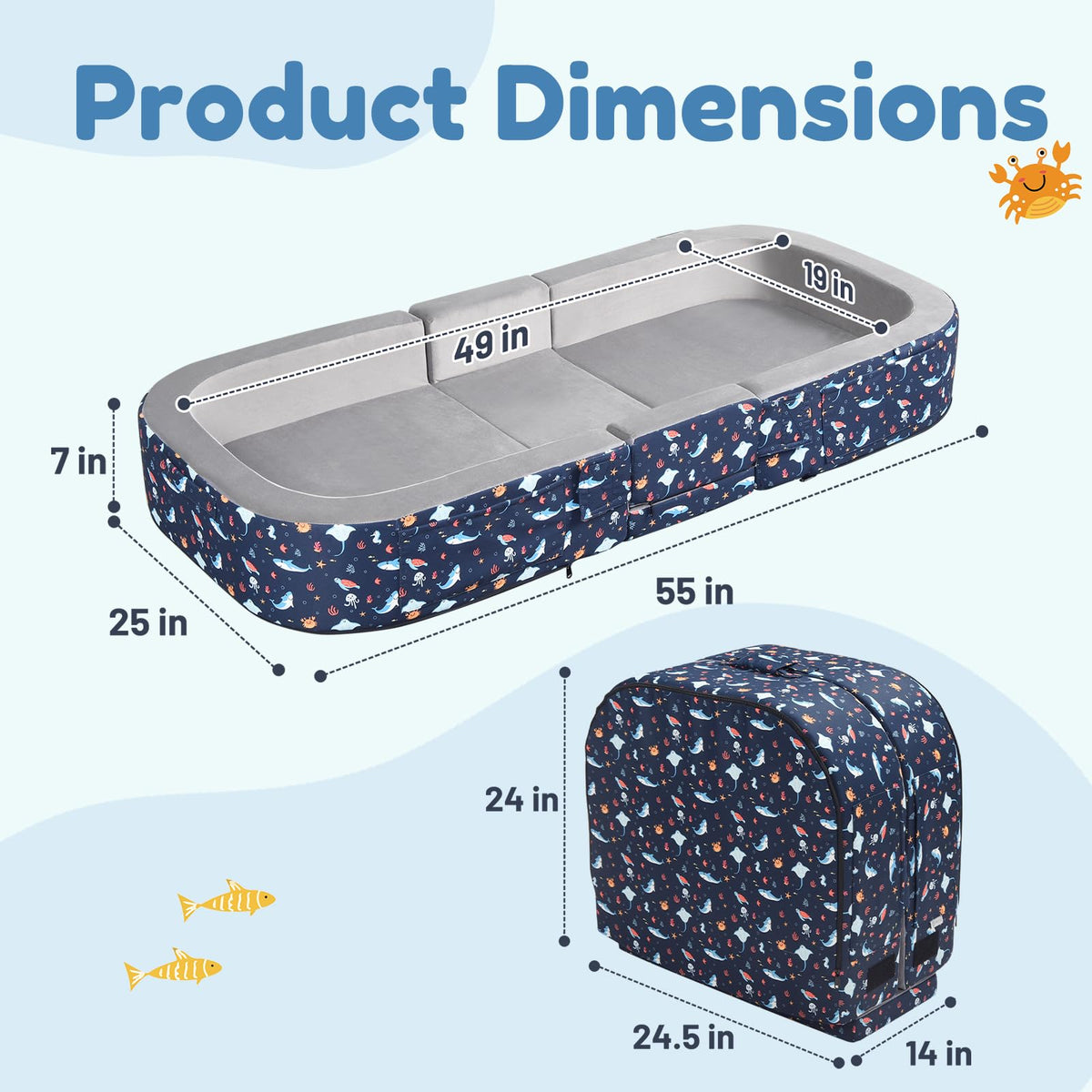 2-in-1 Foldable Toddler Travel Bed with Foam Safety Rails P3367