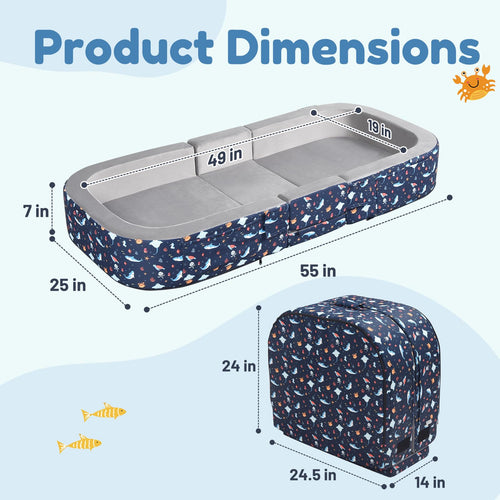 2-in-1 Foldable Toddler Travel Bed with Foam Safety Rails P3367