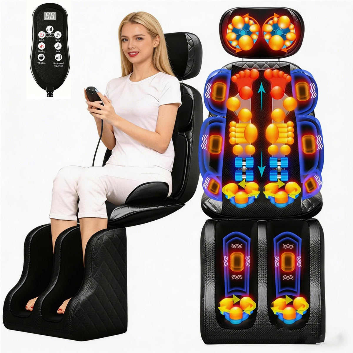 16D Electric Shiatsu Full Body Massage Mat with Foot Massager R1084