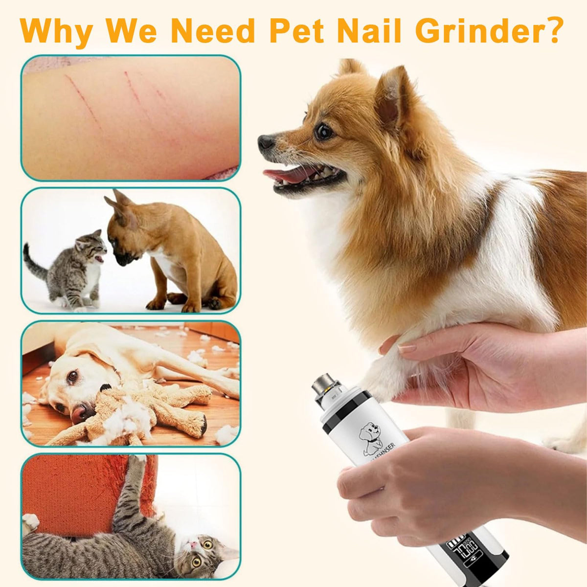 3-Speed Cordless Pet Nail Trimmer with 2 LED Light L83701