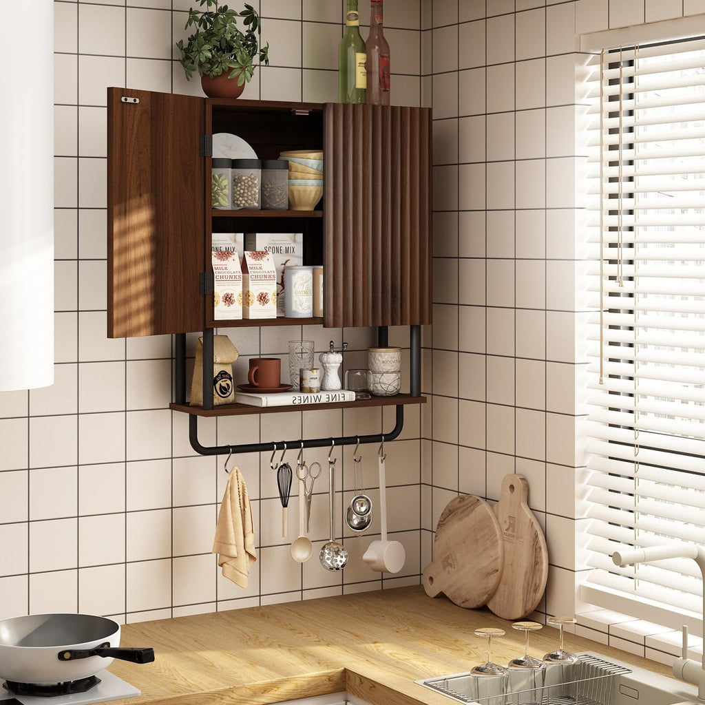 Fluted 2 Doors 3-Tier Bathroom Wall Cabinet I9072