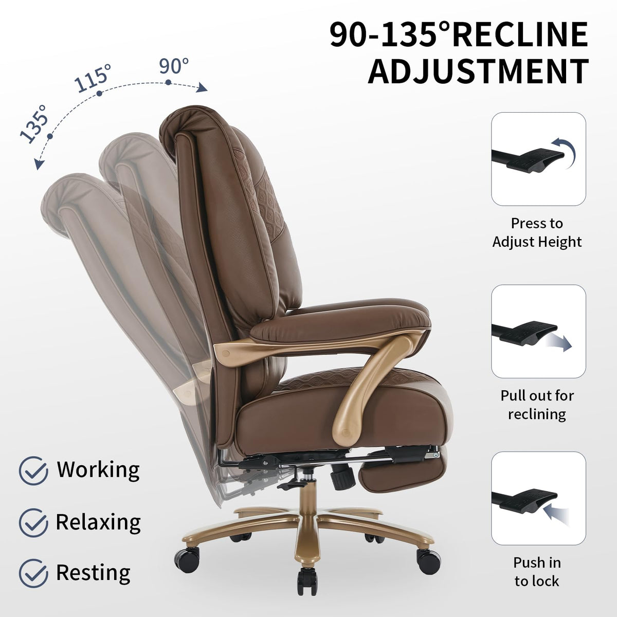 Big and Tall Ergonomic Office Chair with Footrest, 400LBS Capacity Brown PU Leather Z661