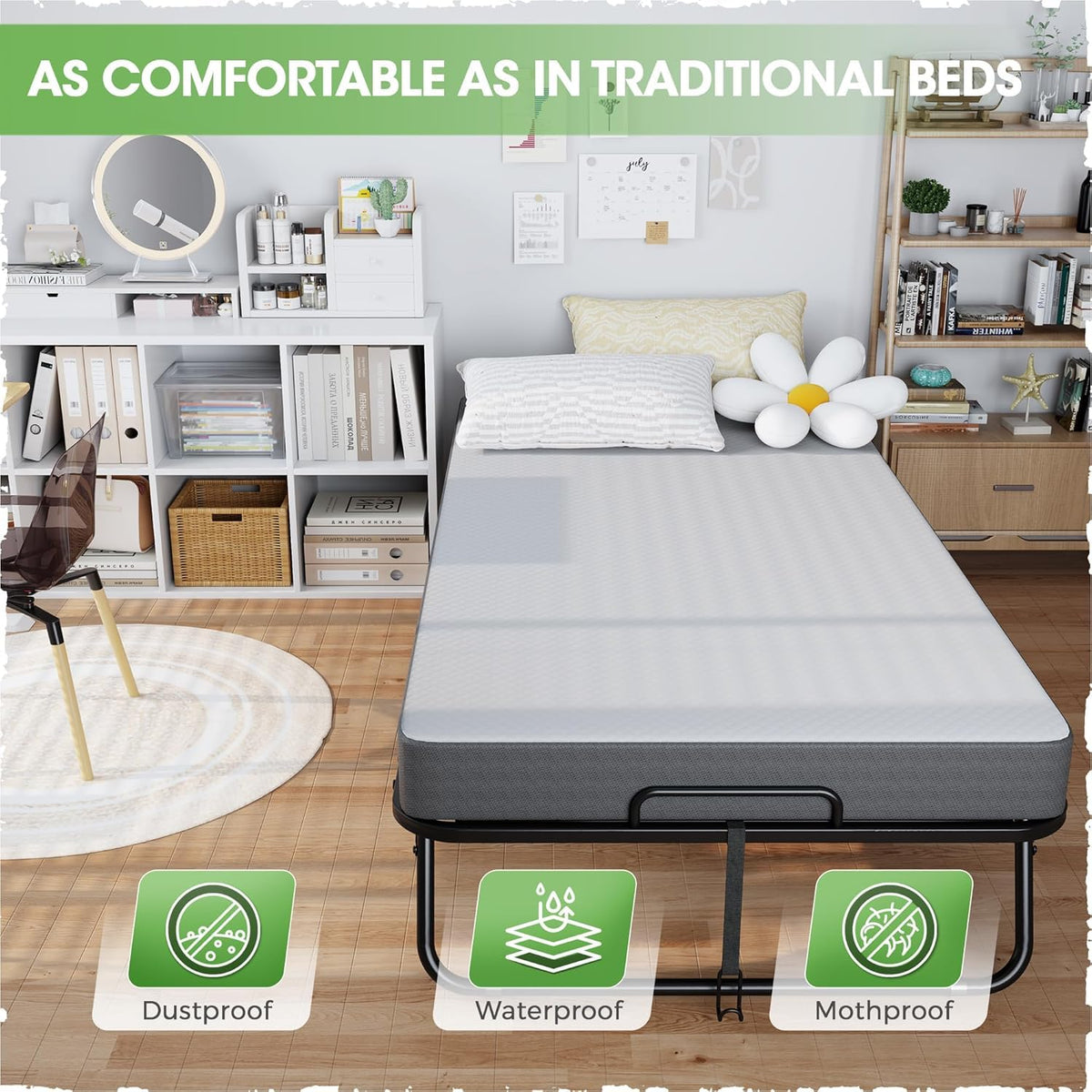 Folding Guest Bed Single Size with 5 Inch Memory Foam Mattress H60791