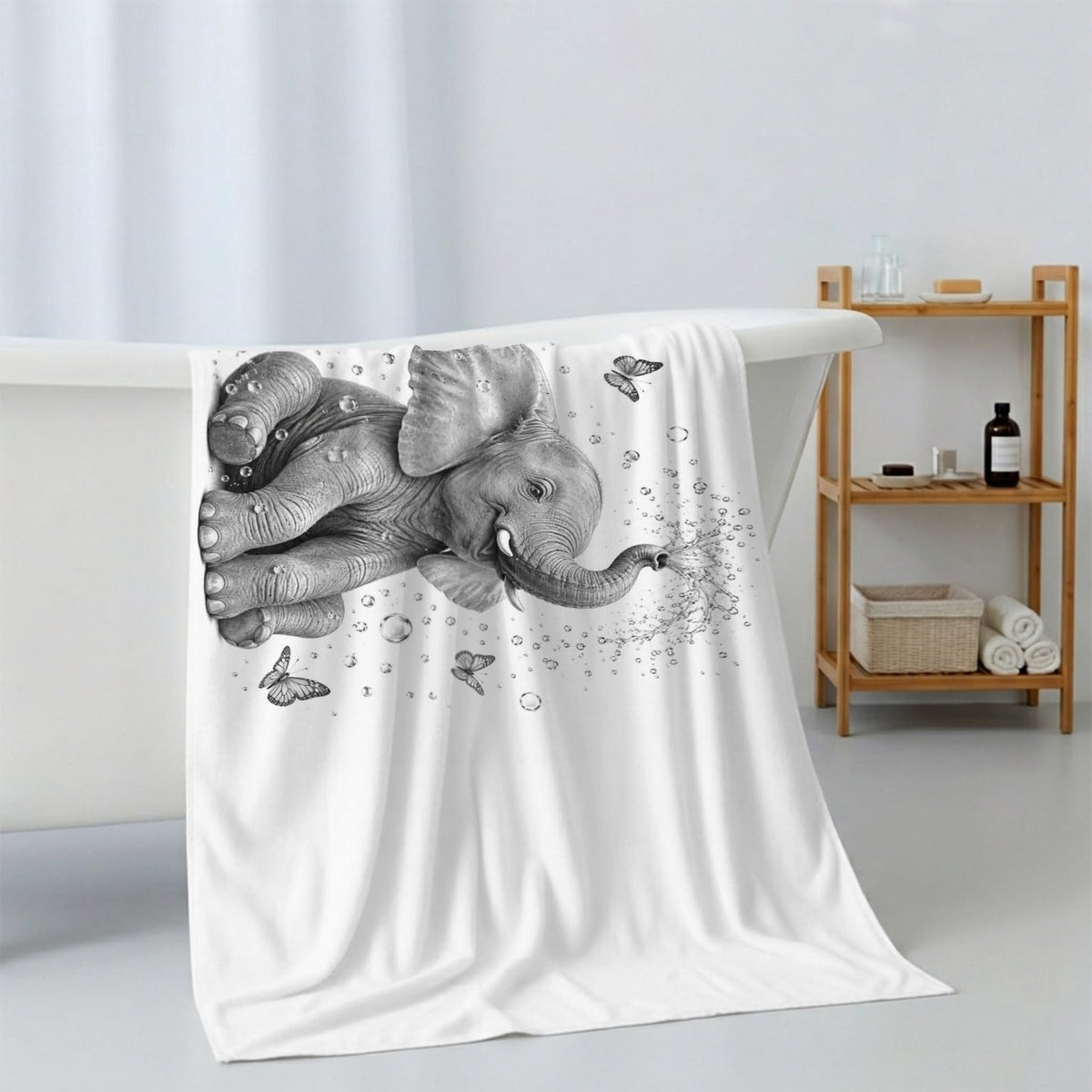 Gray Elephant Butterfly 3 Pack Cotton Bath Towel Set C8159