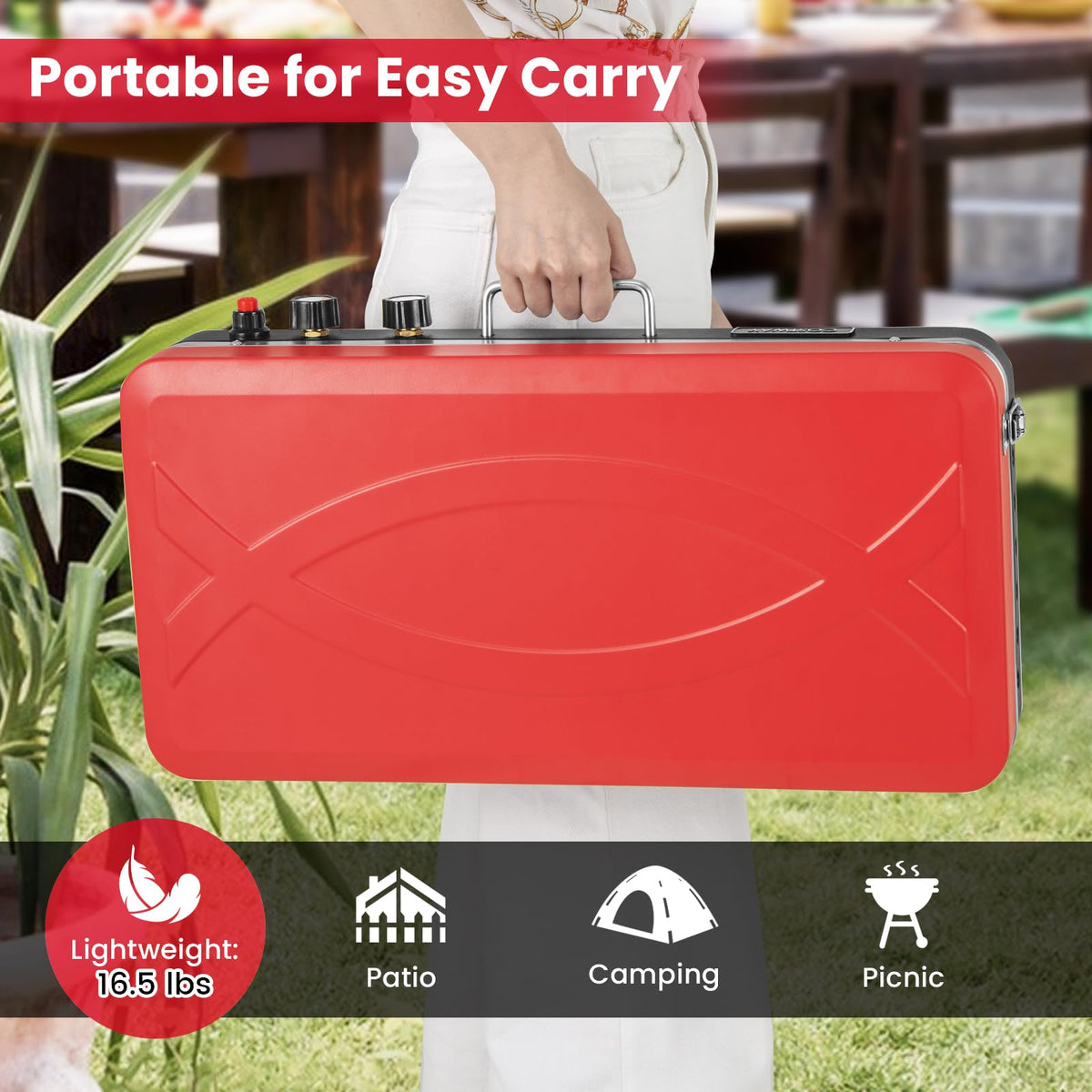 2-Burner Camping Stove with Removable Leg Stand F761366