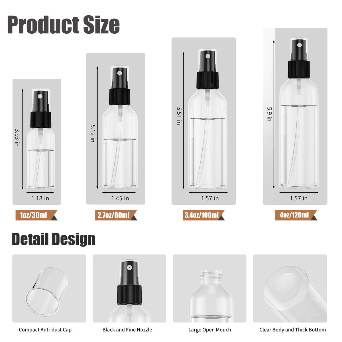 2.7oz/80ml 100PCS Plastic Spray Bottles O79953