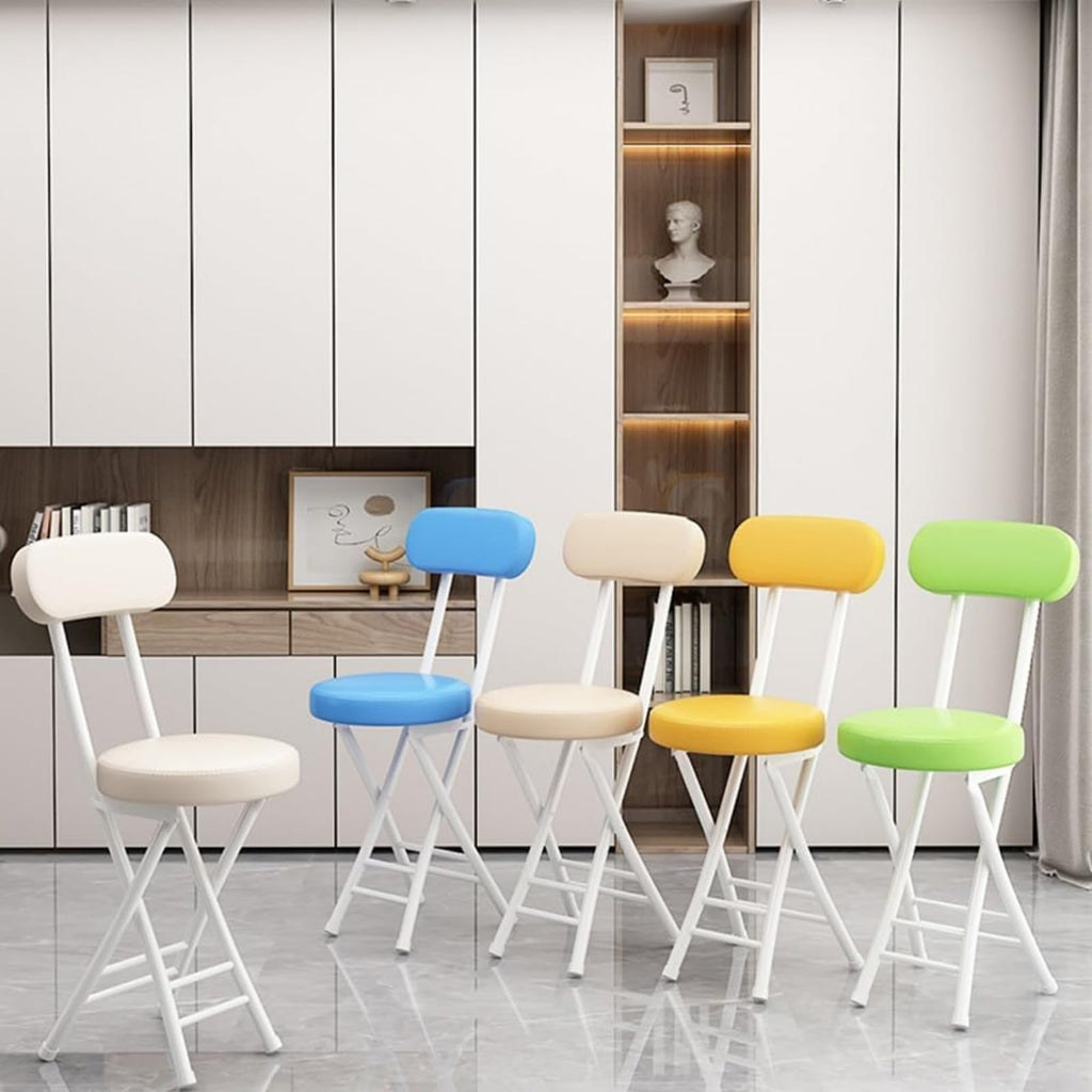 Black Cushioned Folding Stool with Backrest E114