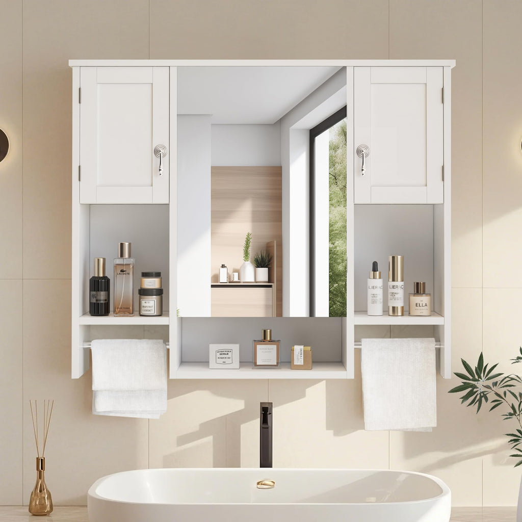 Large White Wall Mounted Bathroom Cabinet with Mirror S6436