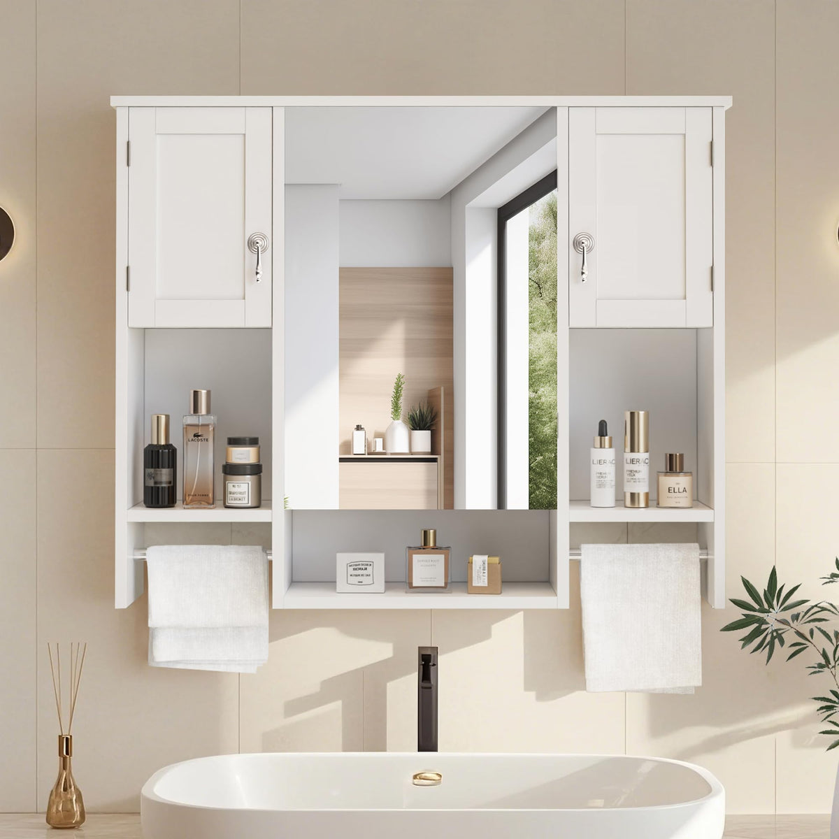 Large White Wall Mounted Bathroom Cabinet with Mirror S6436