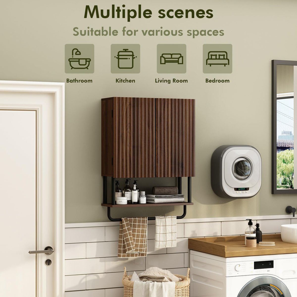 Fluted 2 Doors 3-Tier Bathroom Wall Cabinet I9072