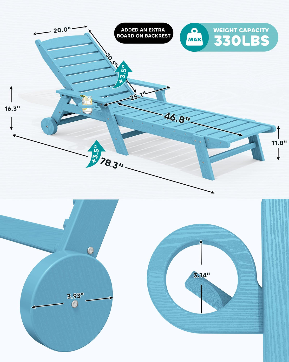 Light Blue Outdoor Lounge Chair Set of 2 with Cup Holder V913