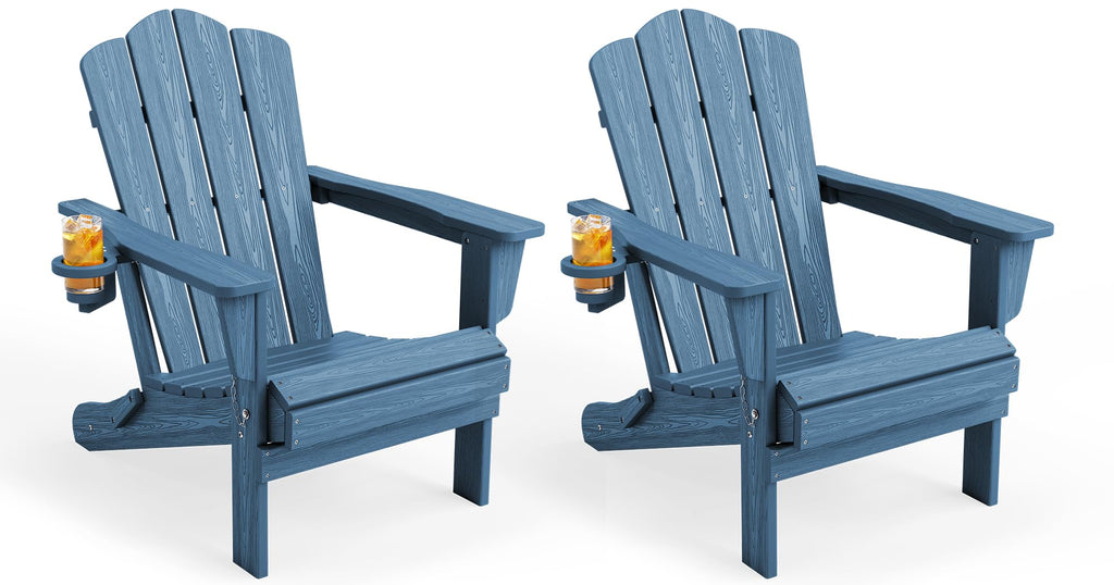 Folding Adirondack Chair Set of 2 with Cup Holder D79314
