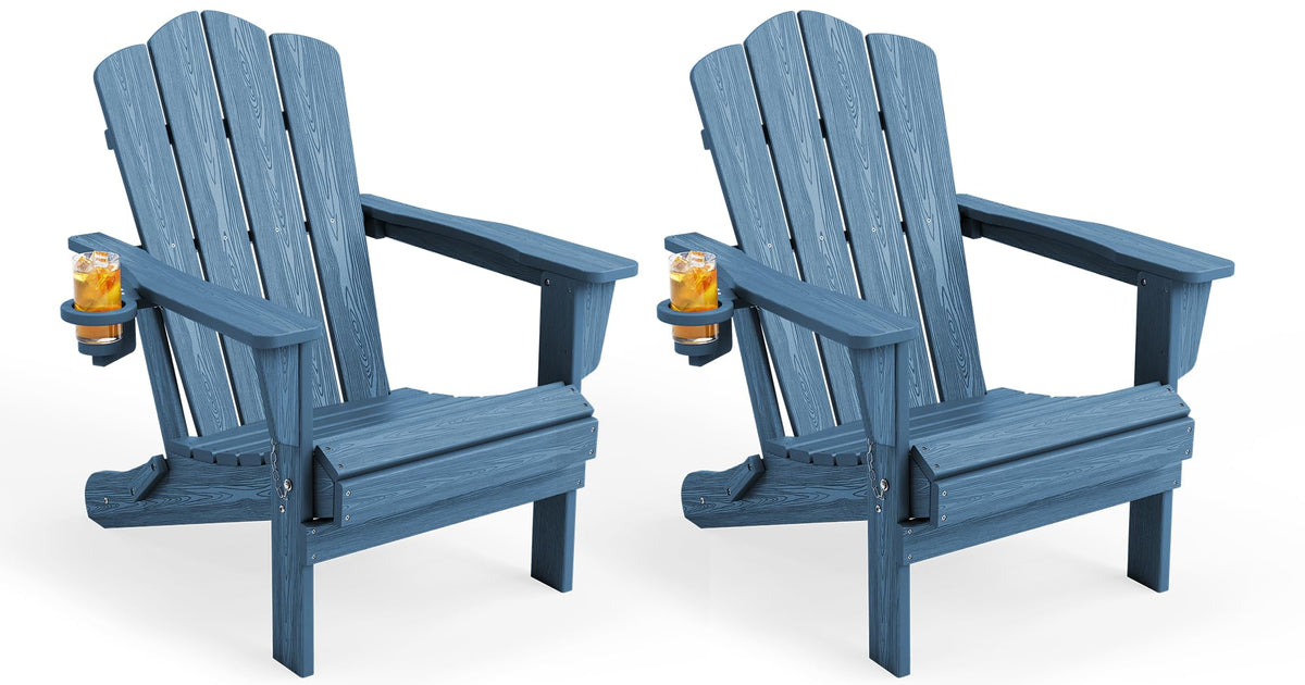 Folding Adirondack Chair Set of 2 with Cup Holder D79314
