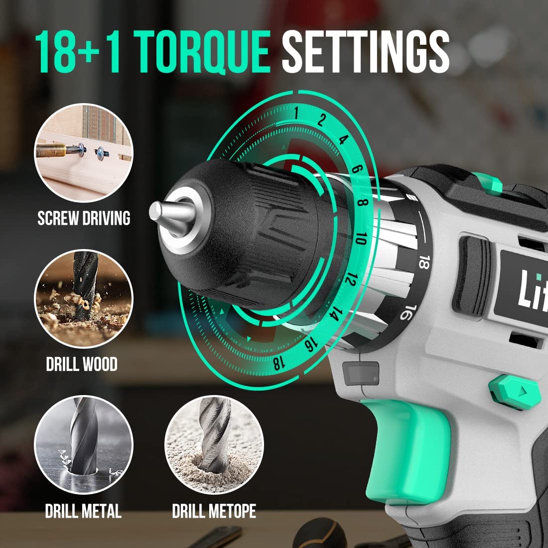 Cordless Drill Set 20V Max 3/8" Keyless Chuck B7123