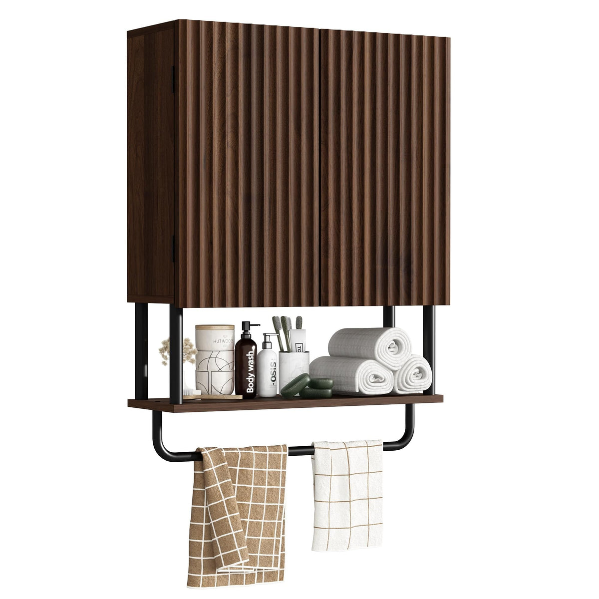 Fluted 2 Doors 3-Tier Bathroom Wall Cabinet I9072