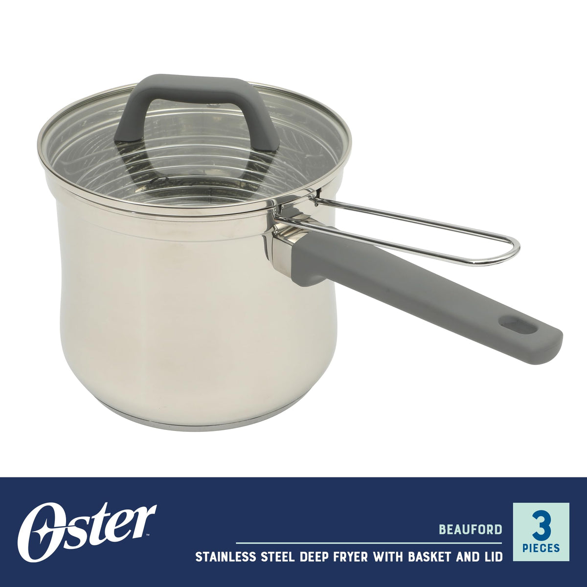 4-Quart Stainless Steel Deep Fryer Pot with Basket & Glass Lid C49308