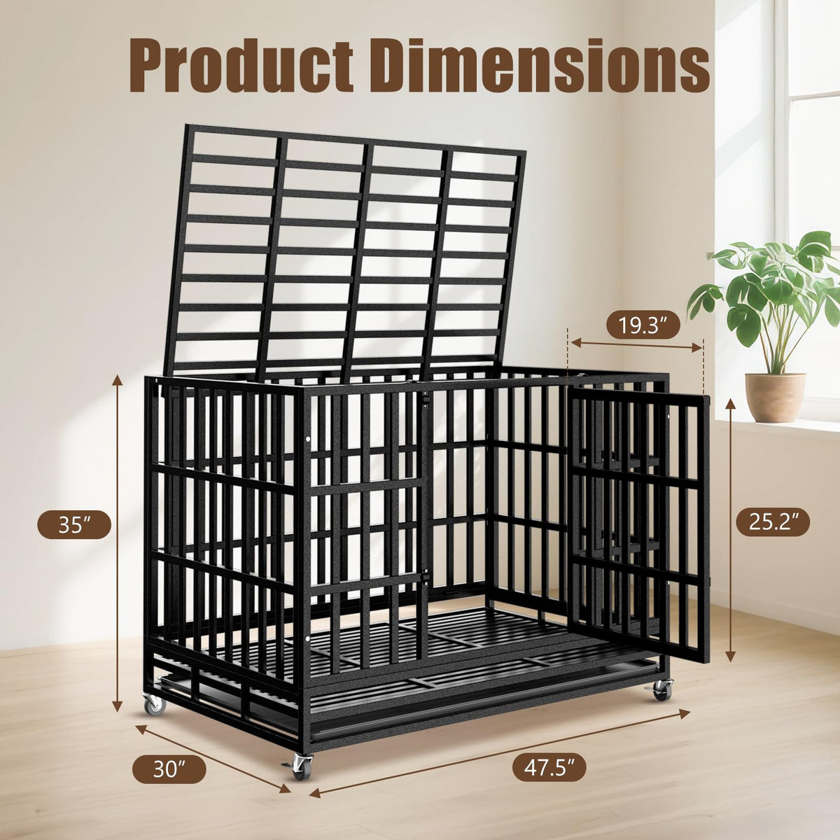 48 Inch Heavy Duty Dog Crate Kennel with Wheels N654492